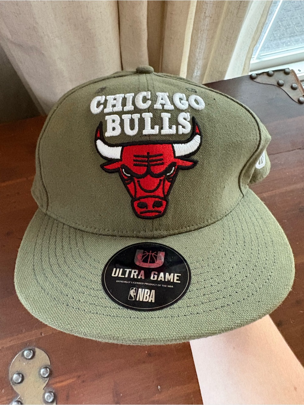 NBA Chicago Bulls Olive Green Red Logo Snapback Hat